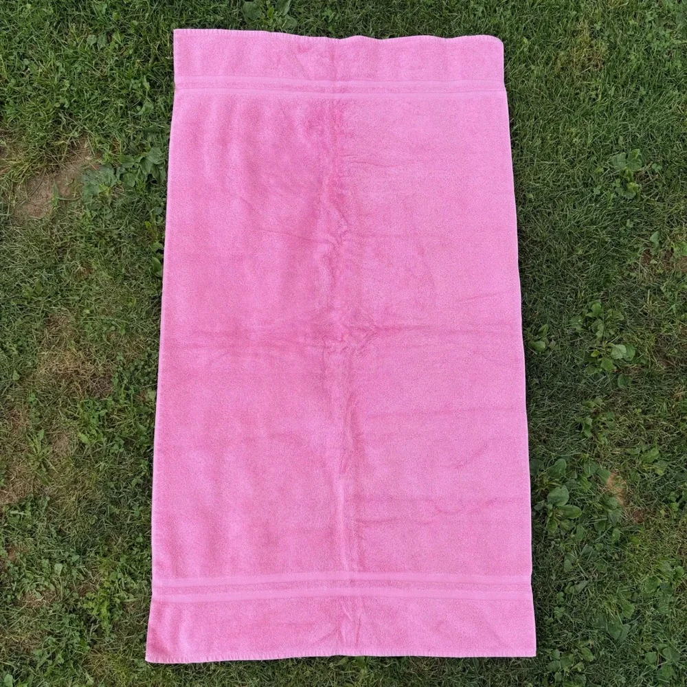 Ralph Lauren Bath Towel Large Pink 100% Cotton Made USA Solid Dobby Border VTG
